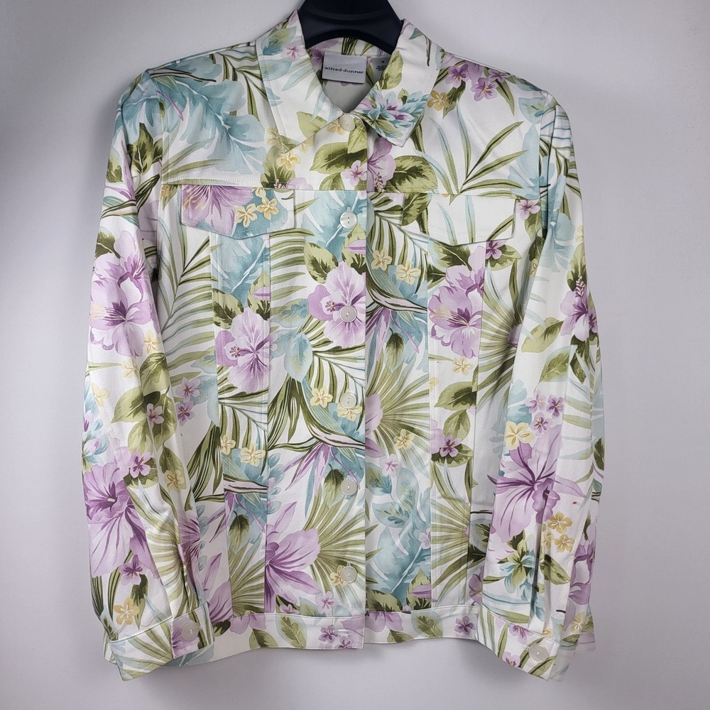 ALFRED DUNNER Multicolor Stretch Button Front Long Sleeve Floral Jacket Size 18W